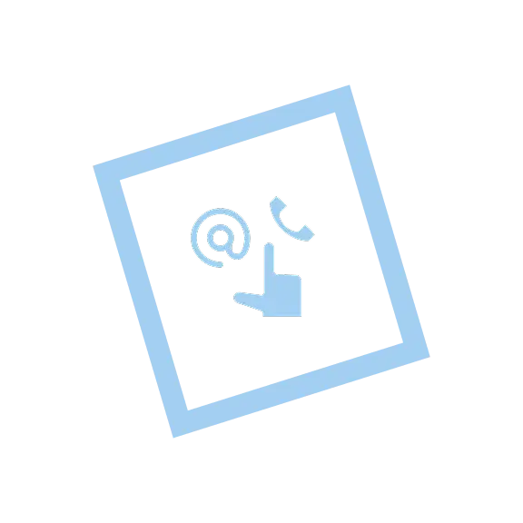 A blue icon of a pointing finger, an @ sign and a telephone to represent ways to contact Amref